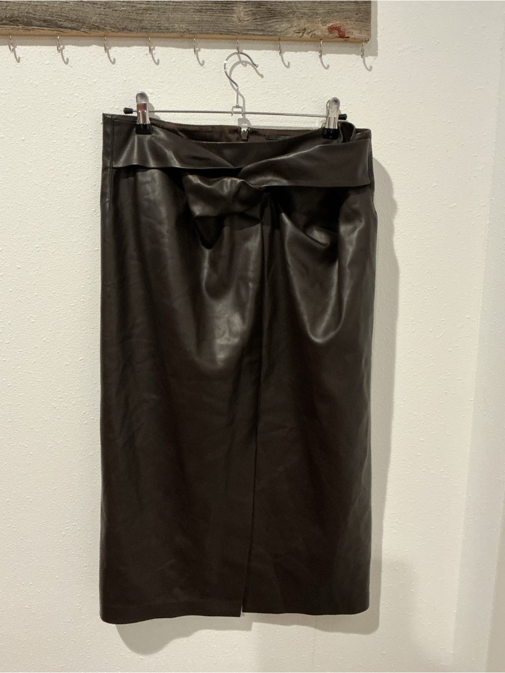 Elie Tahari Black Faux Leather Tie-Front Pencil Skirt
